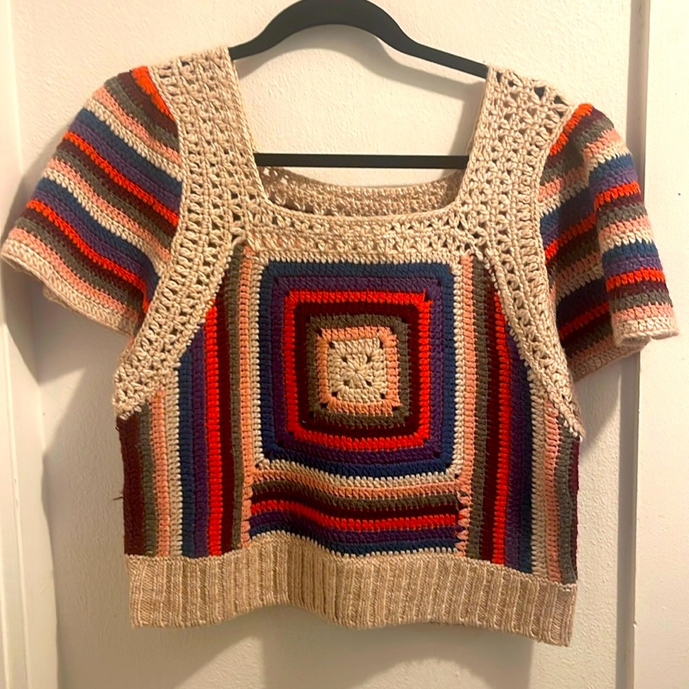 Cropped crochet sweater